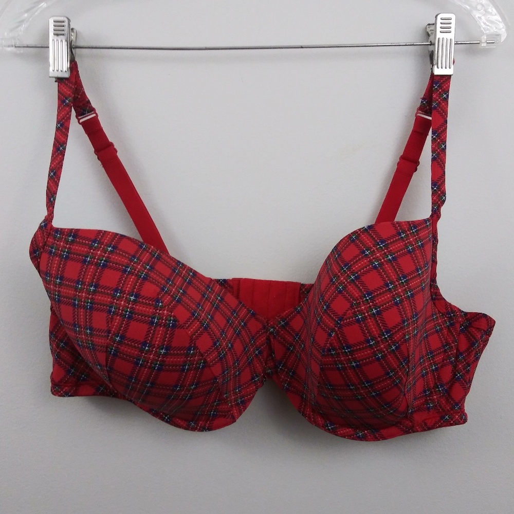 Cacique Red Plaid Underwire Adjustable Strap Bra